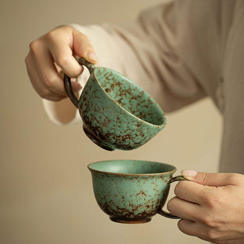 Vintage Moss Glaze Persimmon Auspicious Ceramic Mug with Handle - 350ml Office Tea & Coffee Cup