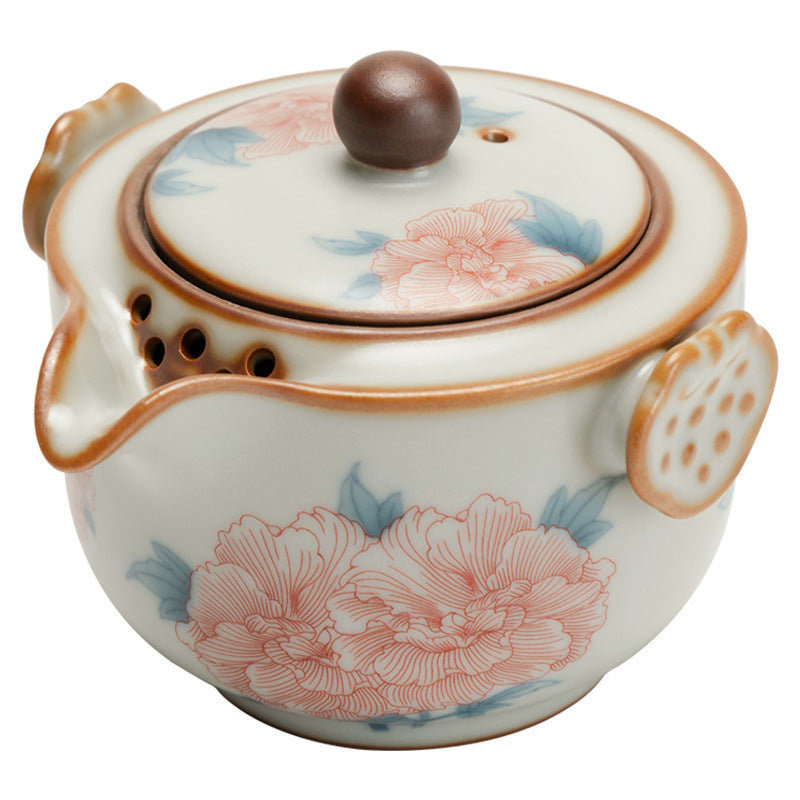 Authentic Ru Ware Celadon Hibiscus Flower Hand-Grip Teapot - 175ml Anti-Scald Pot