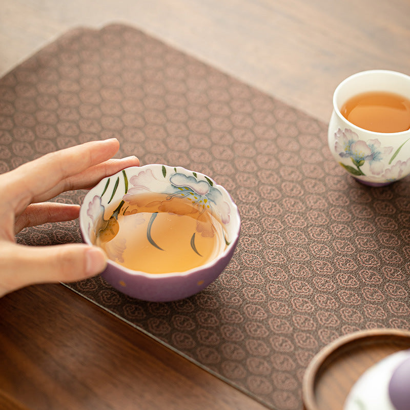 Authentic Jingdezhen Embossed Purple Grace Rock Mineral Flared Teacup - 85ml Gongfu Master Cup