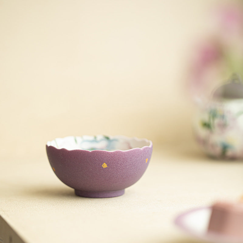 Authentic Jingdezhen Embossed Purple Grace Rock Mineral Flared Teacup - 85ml Gongfu Master Cup