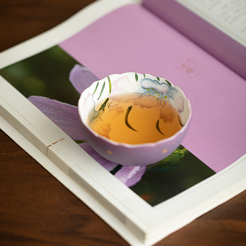 Authentic Jingdezhen Embossed Purple Grace Rock Mineral Flared Teacup - 85ml Gongfu Master Cup