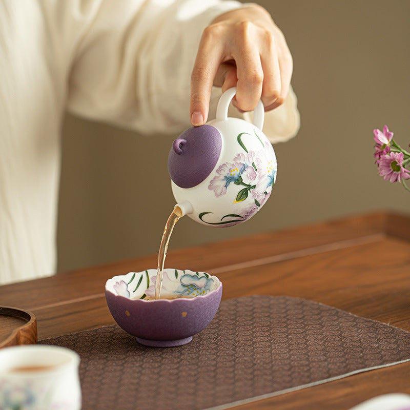 Authentic Jingdezhen Embossed Purple Grace Rock Mineral Flared Teacup - 85ml Gongfu Master Cup