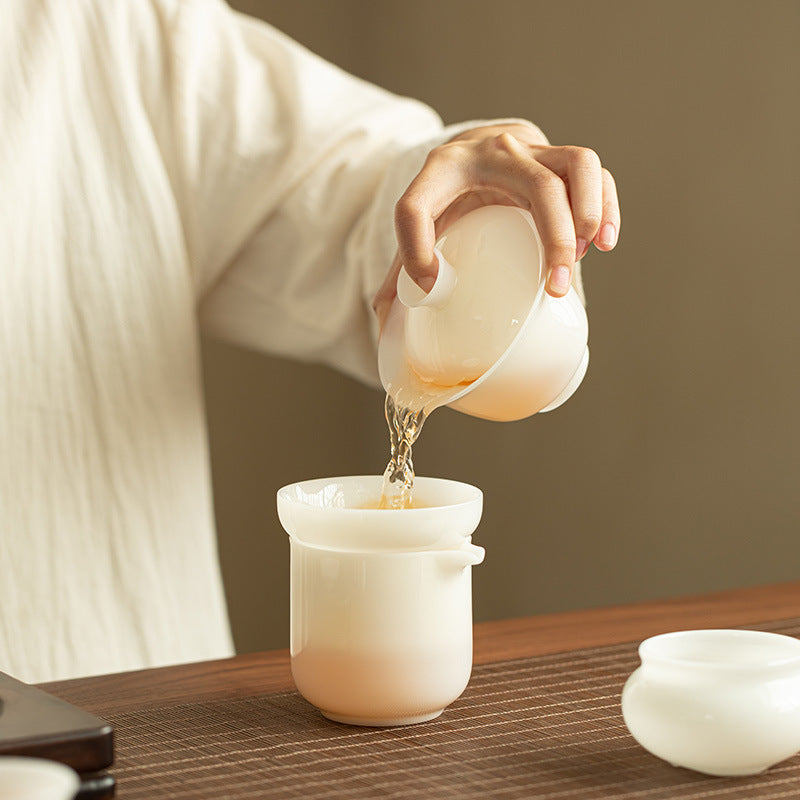 Authentic Dehua Ice Mutton-Fat Jade Porcelain 10-Piece Gongfu Tea Set - Luxury Brocade Gift Vault