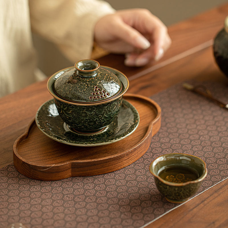 Antique Song-Style Ge Kiln Celadon Hover-Suspension San Cai Gaiwan - 165ml Anti-Scald Tea Bowl