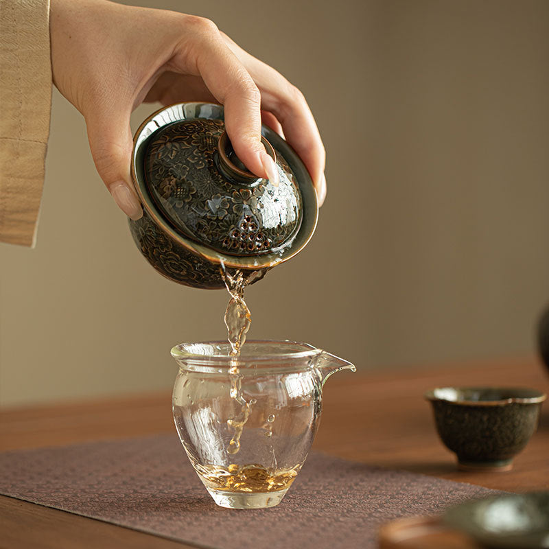 Antique Song-Style Ge Kiln Celadon Hover-Suspension San Cai Gaiwan - 165ml Anti-Scald Tea Bowl