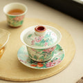 Handcrafted Enamel Famille-Rose Lotus Rhyme Hover-Suspension Gaiwan - 160ml Luxury Tea Bowl