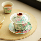 Handcrafted Enamel Famille-Rose Lotus Rhyme Hover-Suspension Gaiwan - 160ml Luxury Tea Bowl