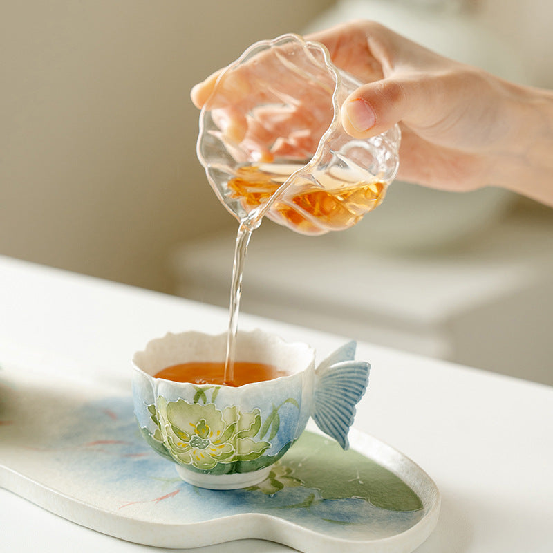Authentic Lotus Reflection Blue Dancing Butterfly Master Teacup - 80ml Gongfu Cup