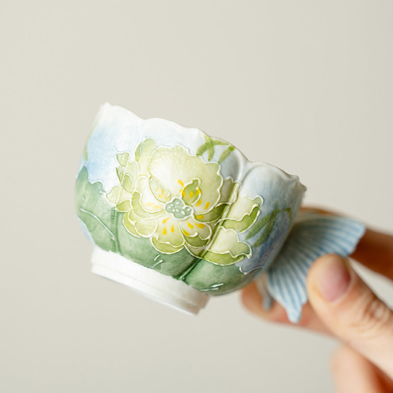 Authentic Lotus Reflection Blue Dancing Butterfly Master Teacup - 80ml Gongfu Cup