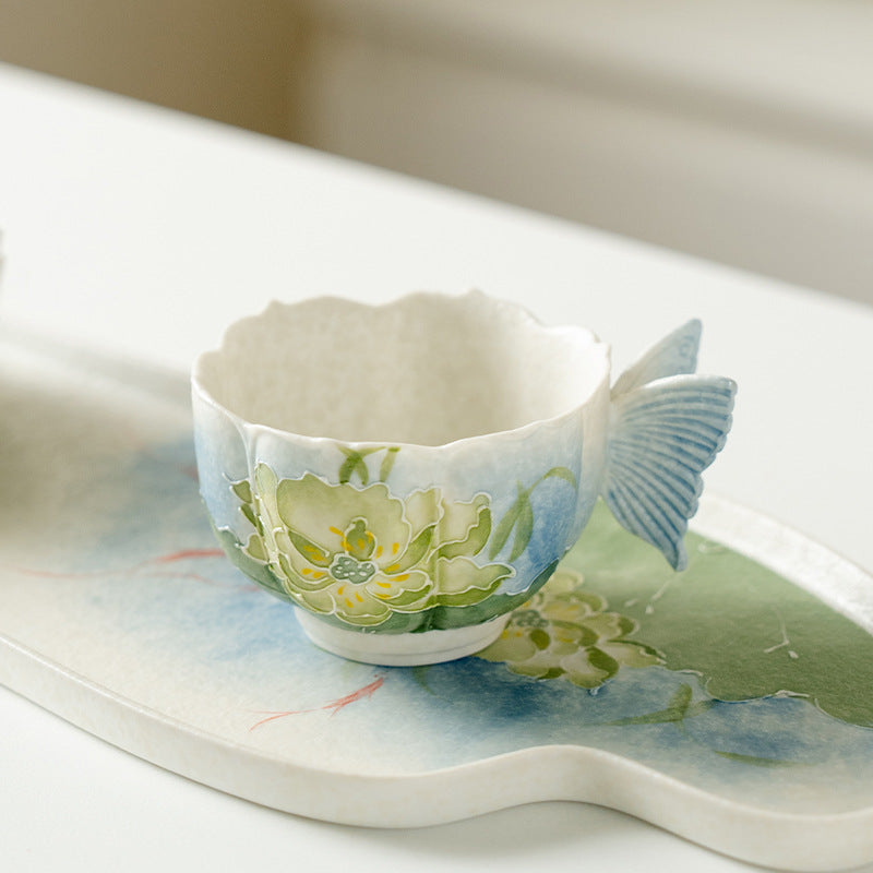 Authentic Lotus Reflection Blue Dancing Butterfly Master Teacup - 80ml Gongfu Cup