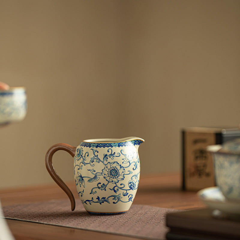 Authentic Blue & White Ru Ware Celadon Fairness Pitcher with Handle - 220ml Anti-Scald Gongfu Pitcher