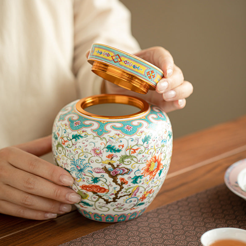 Authentic Jingdezhen Antique Enamel Ten-Miles Peach Blossom Ceramic Tea Caddy - Airtight Storage Canister