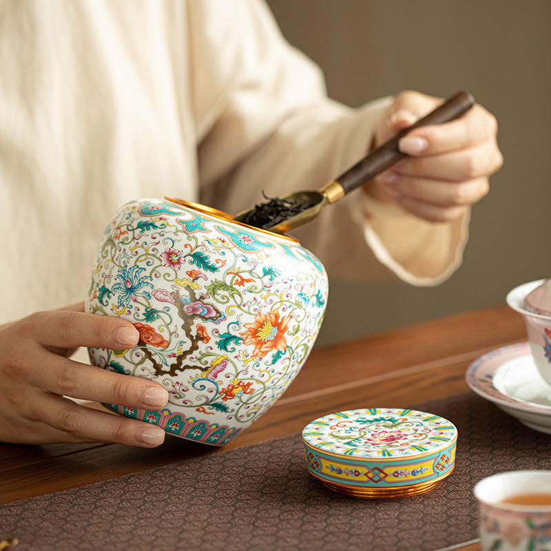 Authentic Jingdezhen Antique Enamel Ten-Miles Peach Blossom Ceramic Tea Caddy - Airtight Storage Canister