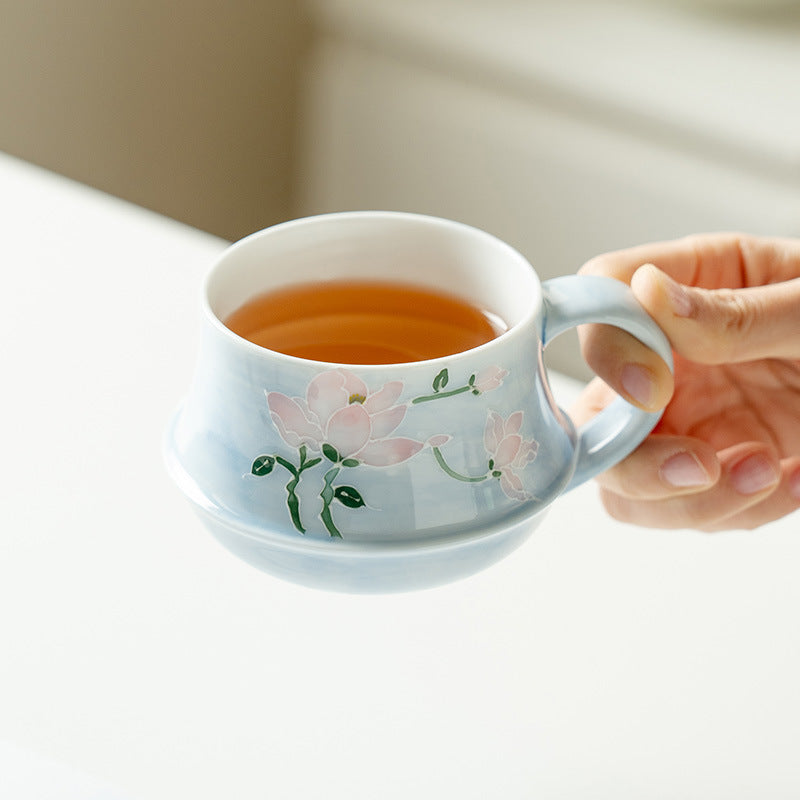 Authentic Misty Magnolia Hand-Painted Ceramic Tea & Coffee Cup - 260ml Afternoon Cup