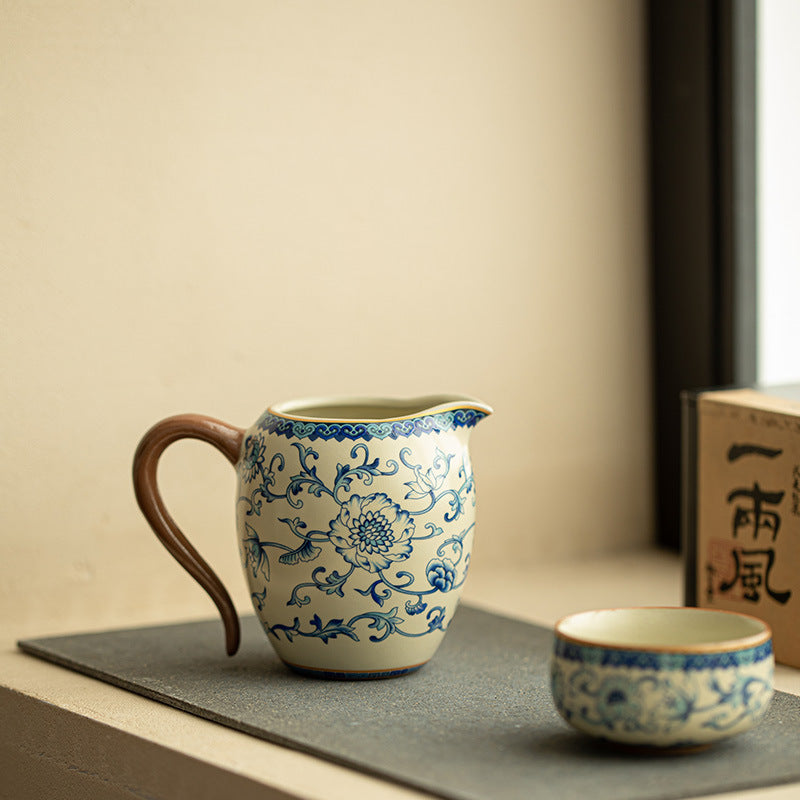Authentic Blue & White Ru Ware Celadon Fairness Pitcher with Handle - 220ml Anti-Scald Gongfu Pitcher