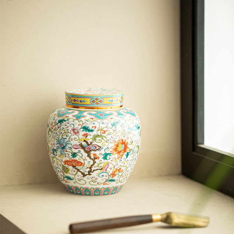 Authentic Jingdezhen Antique Enamel Ten-Miles Peach Blossom Ceramic Tea Caddy - Airtight Storage Canister