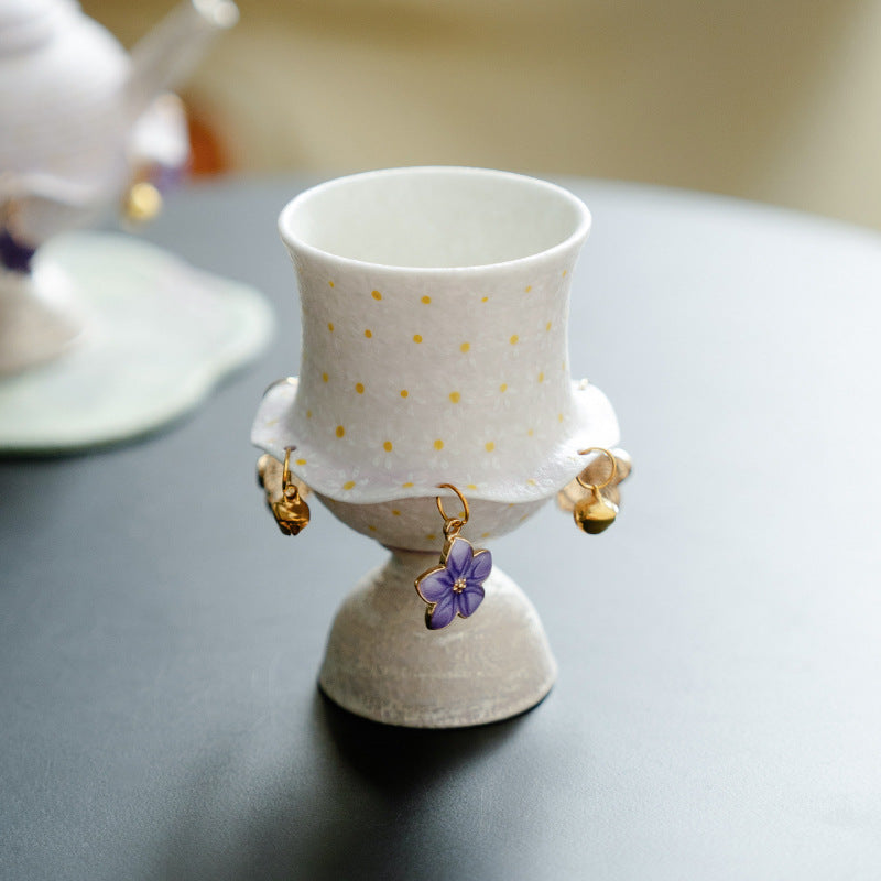 Authentic Lilac Purple Hand-Painted Daisy Cloud-Collar Master Teacup - 80ml Gongfu Cup