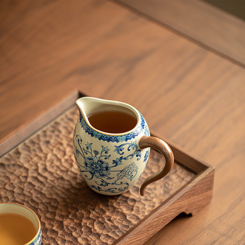 Authentic Blue & White Ru Ware Celadon Fairness Pitcher with Handle - 220ml Anti-Scald Gongfu Pitcher