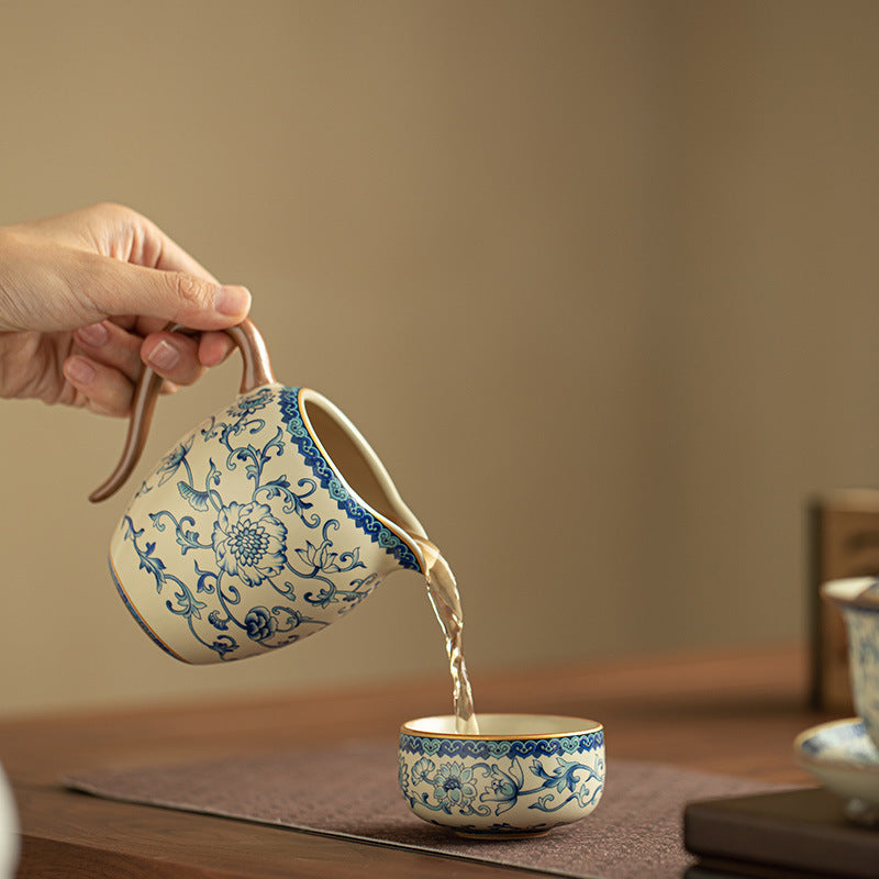 Authentic Blue & White Ru Ware Celadon Fairness Pitcher with Handle - 220ml Anti-Scald Gongfu Pitcher