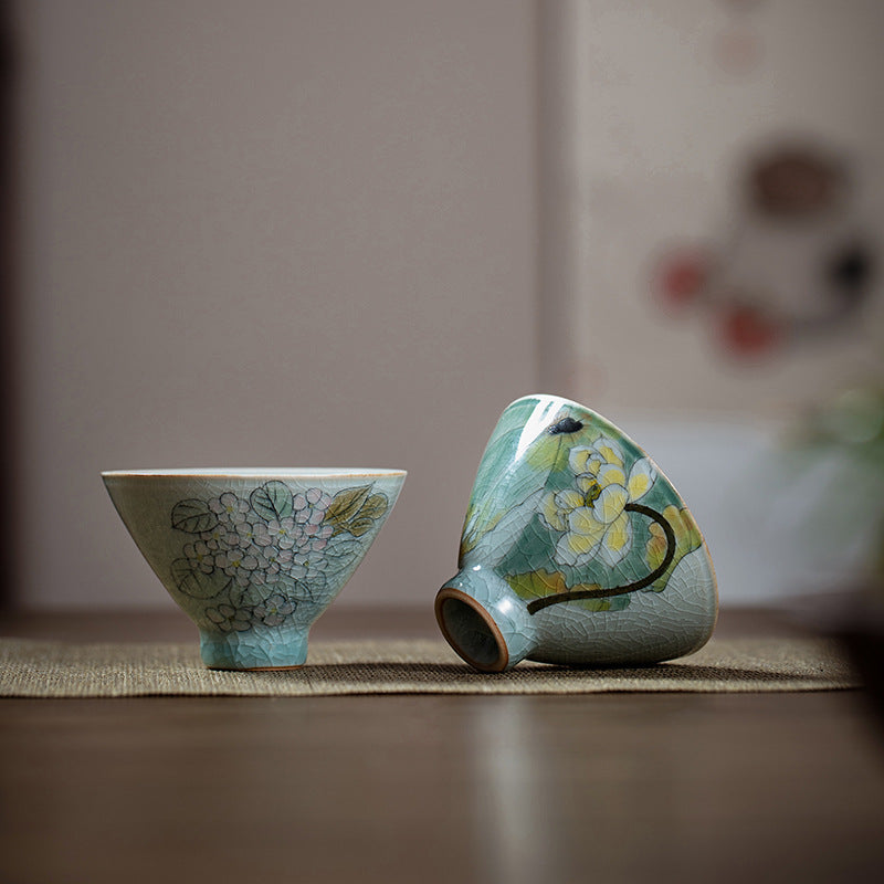 Authentic Ice-Flake Crackle Hand-Painted Conical Hat Master Teacup - 70ml Gongfu Cup