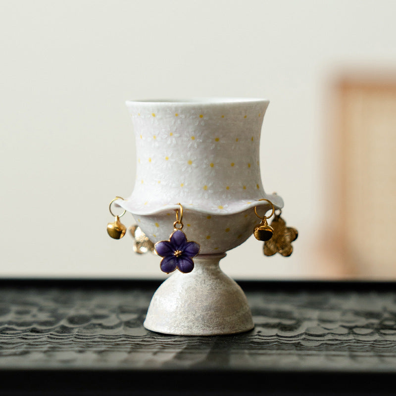 Authentic Lilac Purple Hand-Painted Daisy Cloud-Collar Master Teacup - 80ml Gongfu Cup