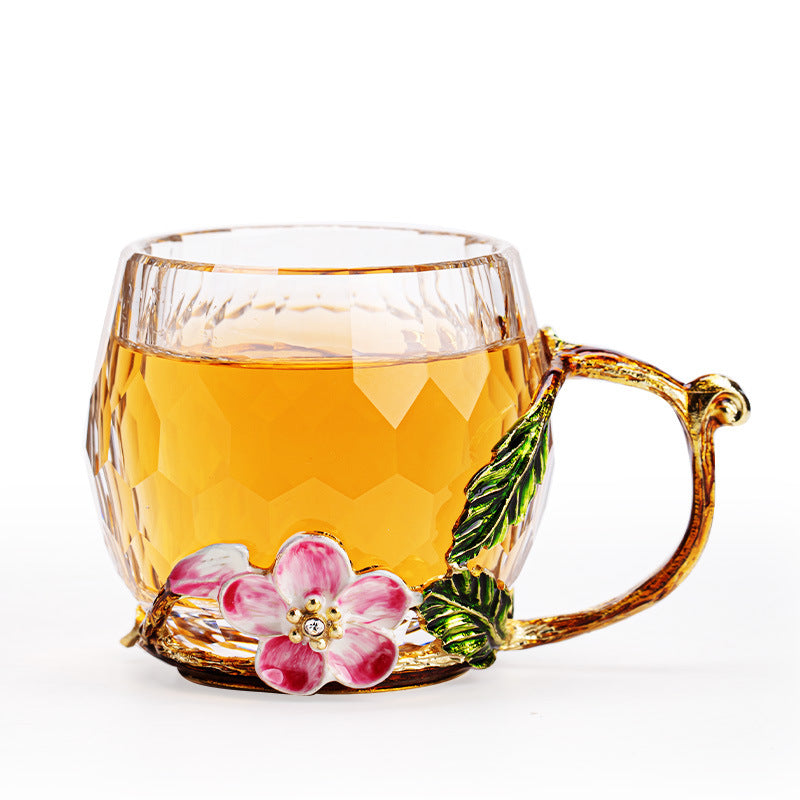 Handcrafted Enamel Faceted Crystal Glass Master Teacup with Handle - 100ml Luxury Tasting Cup