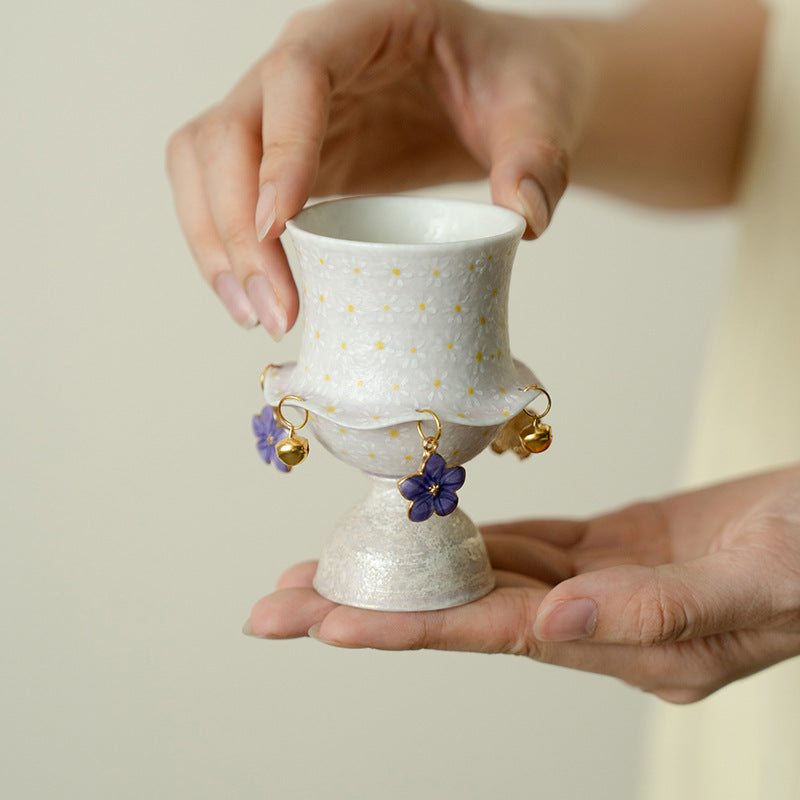 Authentic Lilac Purple Hand-Painted Daisy Cloud-Collar Master Teacup - 80ml Gongfu Cup
