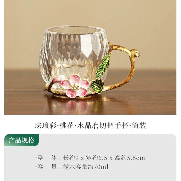 Handcrafted Enamel Faceted Crystal Glass Master Teacup with Handle - 100ml Luxury Tasting Cup