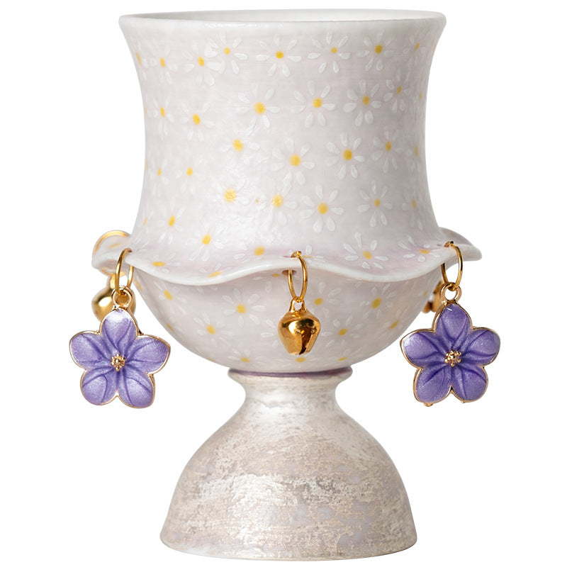 Authentic Lilac Purple Hand-Painted Daisy Cloud-Collar Master Teacup - 80ml Gongfu Cup