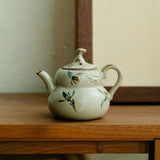 Authentic Antique Gilded Butterfly Orchid Gourd-Melon Ceramic Teapot - 185ml Gongfu Pot