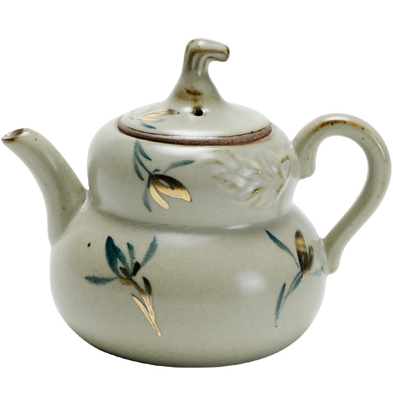 Authentic Antique Gilded Butterfly Orchid Gourd-Melon Ceramic Teapot - 185ml Gongfu Pot