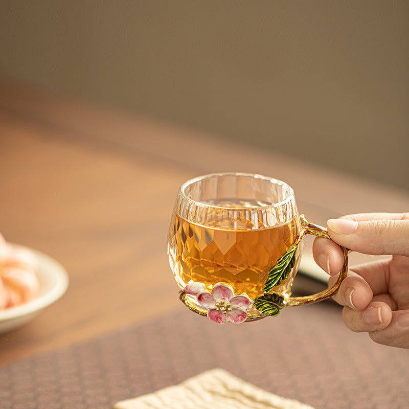 Handcrafted Enamel Faceted Crystal Glass Master Teacup with Handle - 100ml Luxury Tasting Cup