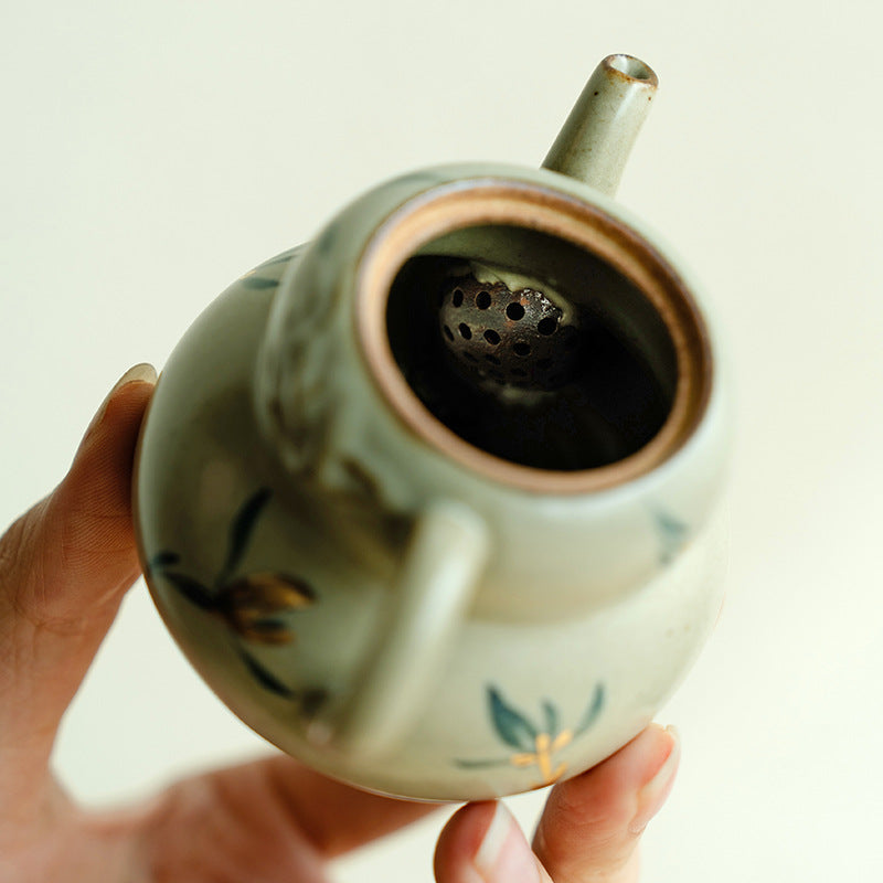 Authentic Antique Gilded Butterfly Orchid Gourd-Melon Ceramic Teapot - 185ml Gongfu Pot
