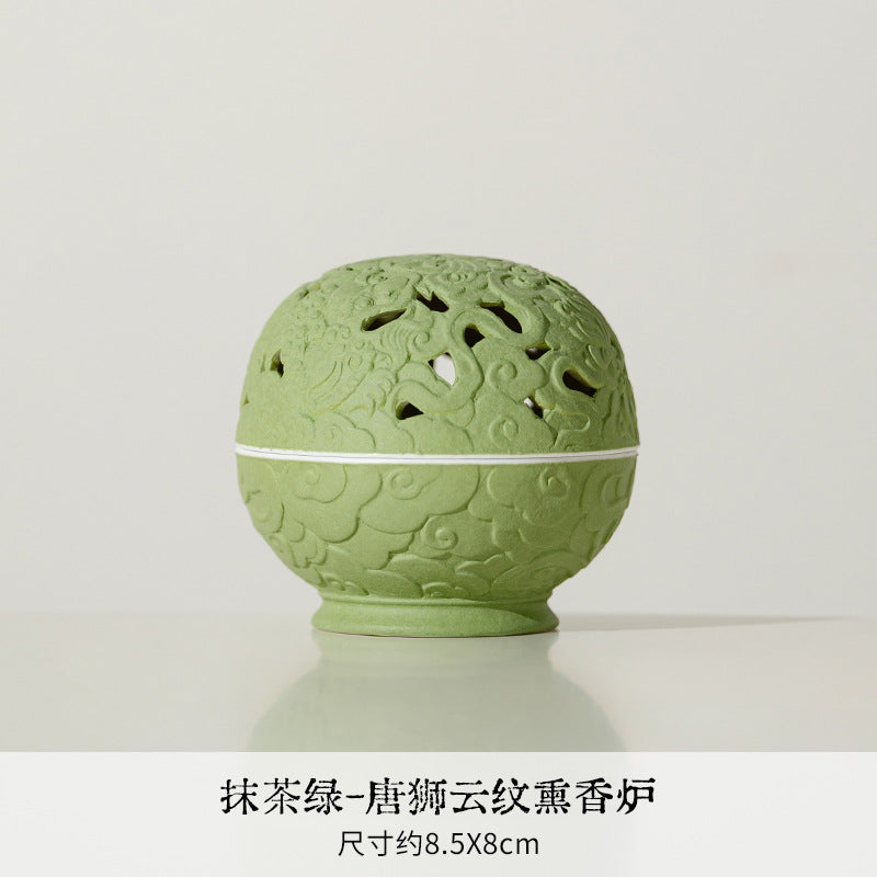 Authentic Matcha Green Cloud-Shadow Minimalist Ceramic Censer - 11cm Teaware Accessories