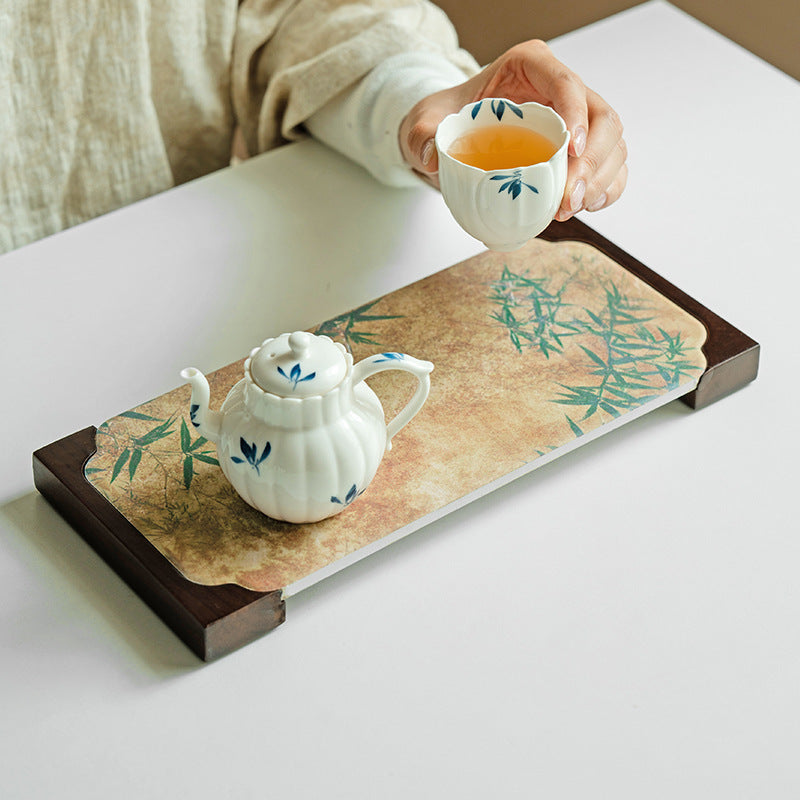 Authentic Green Bamboo Rectangular Dry-Brewing Tea Tray - 26cm Teaware Accessories