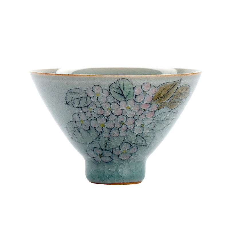 Authentic Ice-Flake Crackle Hand-Painted Conical Hat Master Teacup - 70ml Gongfu Cup