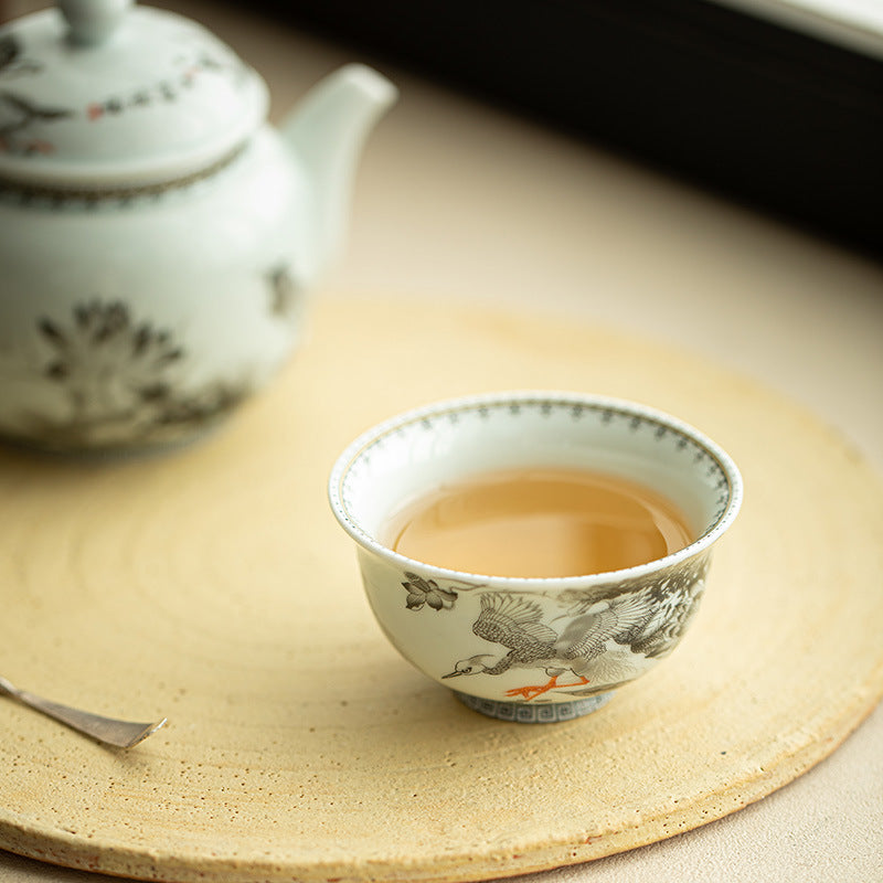 Authentic Ink Enamel Fortune Lotus Antique Glaze Ceramic Master Teacup - 80ml Gongfu Tasting Cup