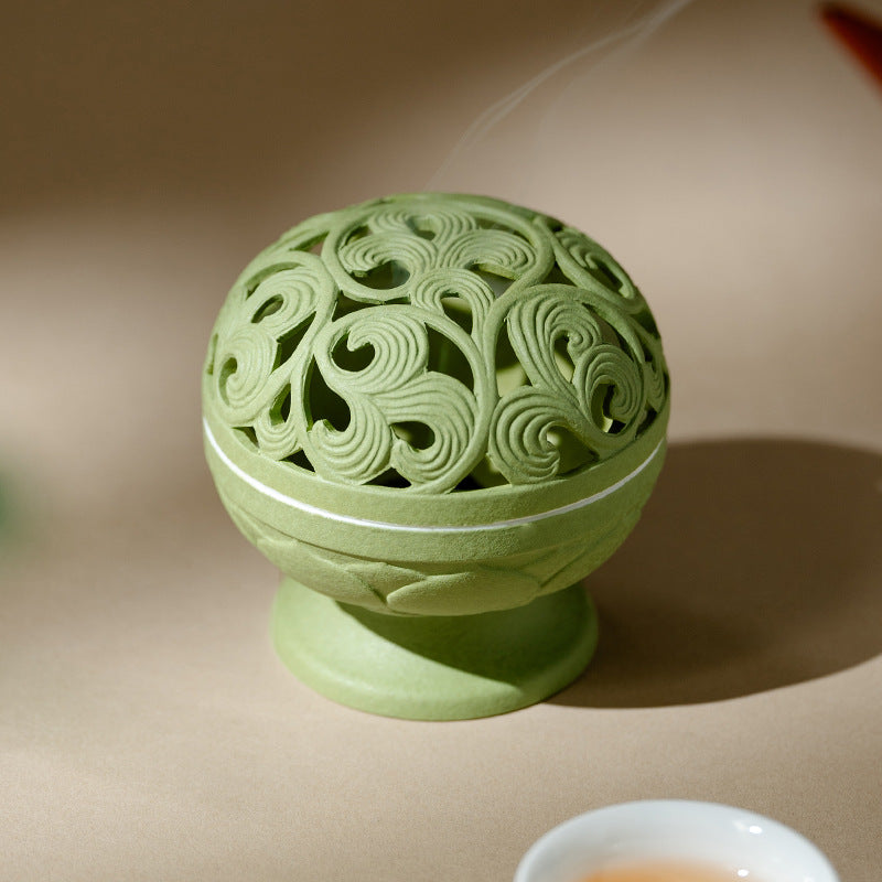 Authentic Matcha Green Cloud-Shadow Minimalist Ceramic Censer - 11cm Teaware Accessories