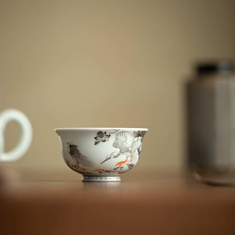 Authentic Ink Enamel Fortune Lotus Antique Glaze Ceramic Master Teacup - 80ml Gongfu Tasting Cup