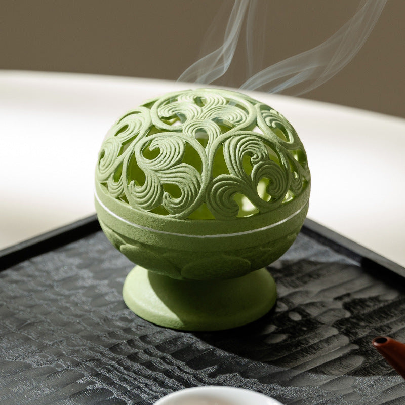 Authentic Matcha Green Cloud-Shadow Minimalist Ceramic Censer - 11cm Teaware Accessories