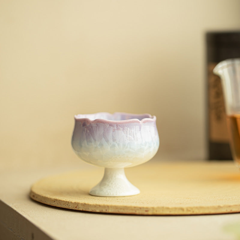 Authentic Jingdezhen Crystalline Flambé Glaze High-Stem Rose Master Teacup - 70ml Gongfu Tasting Cup