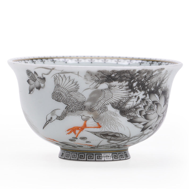 Authentic Ink Enamel Fortune Lotus Antique Glaze Ceramic Master Teacup - 80ml Gongfu Tasting Cup