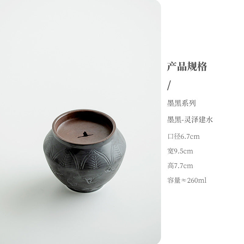Authentic Changpuju Ink-Black Lingze Jianshui Ceramic Tea Waste Basin - 800ml Teaware