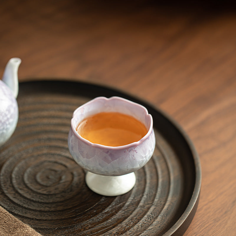 Authentic Jingdezhen Crystalline Flambé Glaze High-Stem Rose Master Teacup - 70ml Gongfu Tasting Cup