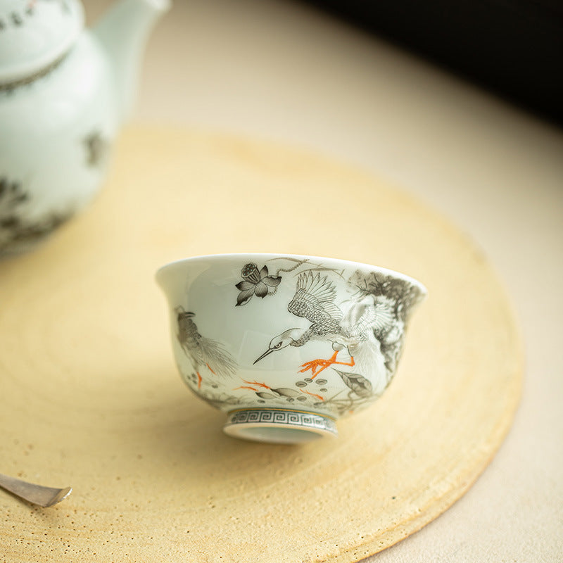 Authentic Ink Enamel Fortune Lotus Antique Glaze Ceramic Master Teacup - 80ml Gongfu Tasting Cup