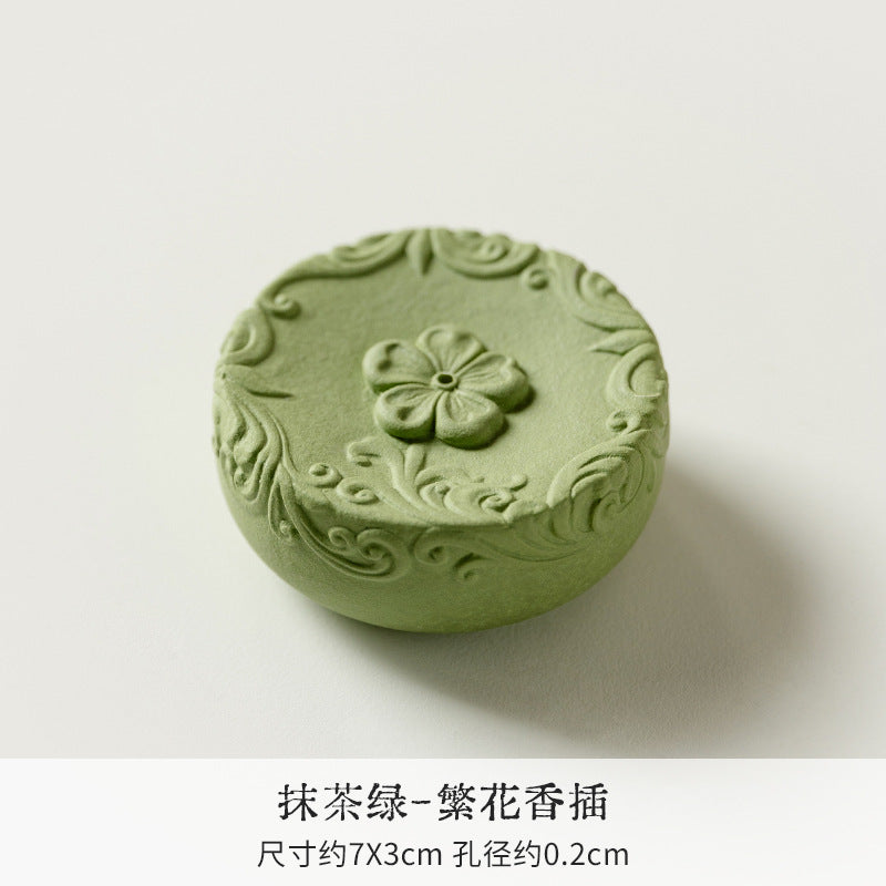 Authentic Matcha Green Cloud-Shadow Minimalist Ceramic Censer - 11cm Teaware Accessories