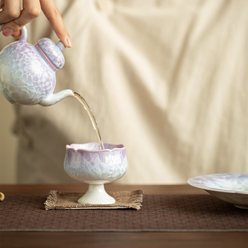 Authentic Jingdezhen Crystalline Flambé Glaze High-Stem Rose Master Teacup - 70ml Gongfu Tasting Cup