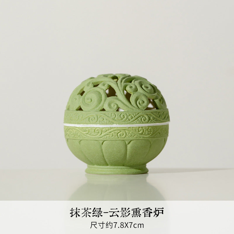 Authentic Matcha Green Cloud-Shadow Minimalist Ceramic Censer - 11cm Teaware Accessories