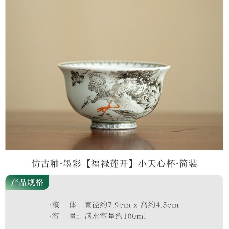 Authentic Ink Enamel Fortune Lotus Antique Glaze Ceramic Master Teacup - 80ml Gongfu Tasting Cup