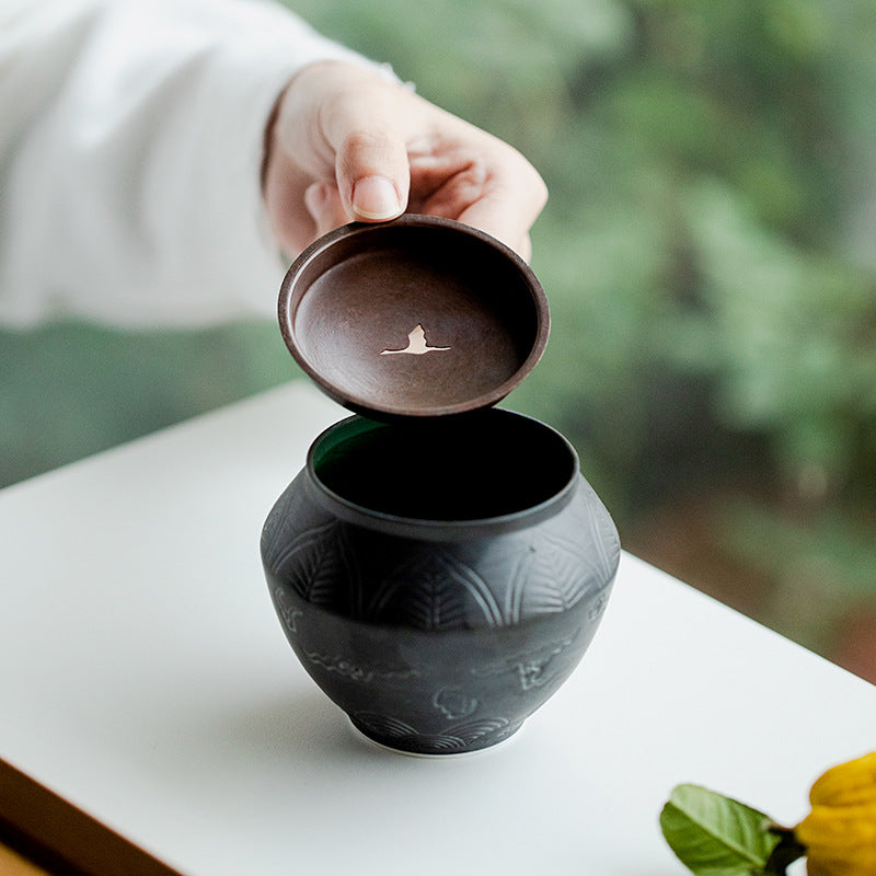 Authentic Changpuju Ink-Black Lingze Jianshui Ceramic Tea Waste Basin - 800ml Teaware